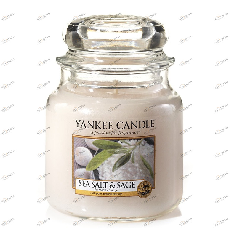 Свеча средняя в стеклянной банке "Морская соль и шалфей" Sea Salt & Sage 411 гр 65-90 часов YANKEE CANDLE  267990 Белый 