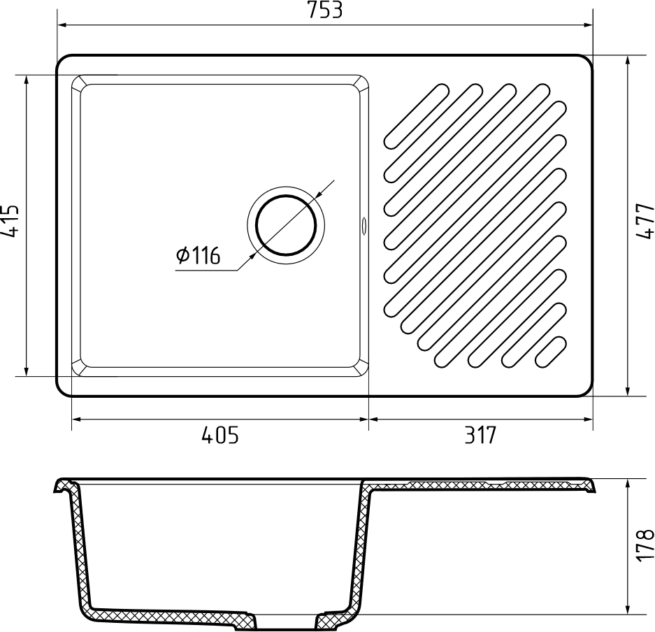 Кухонная мойка Кварц QUARZ S448 GranFest 52-S448 - Вид №1