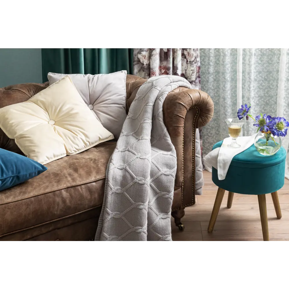 Подушка с пуговицей Бархат 43x43 см цвет серый 89112394 STLM-2091906 LINEN WAY  - Вид №8