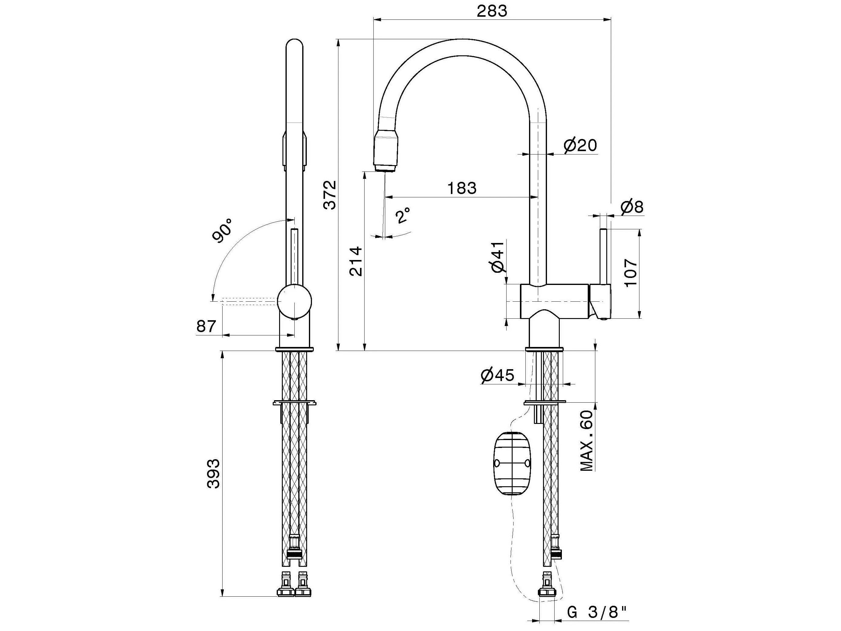 Смеситель для кухни с поворотным изливом и выдвижным ручным душем Newform XT KITCHEN ARCH-00083809 - Вид №2