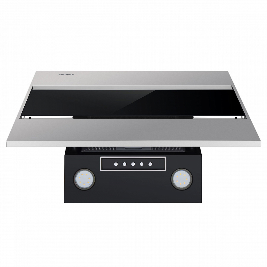 BRIDGE 60 INOX Glass Black Вытяжка / тип: подвесная, цвет: нержавеющая сталь/черное стекло, управление: кнопочное, ширина, мм: 600, полная потребляемая мощность, вт: 190• количество скоростей: 3• максимальная производительность, м3/ч: 850• площадь кухни: Santreyd  - Вид №2