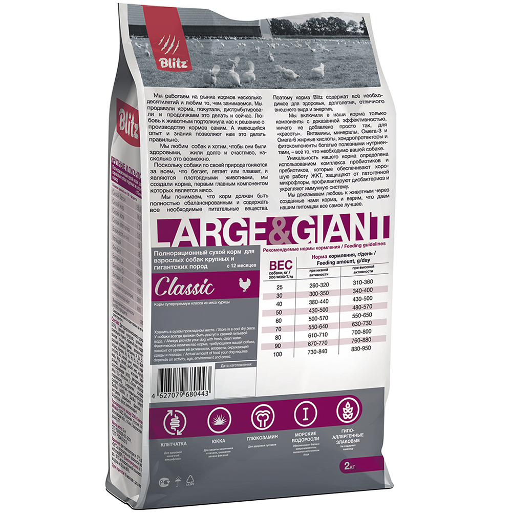 ПР0055580 Корм для собак Classic для крупных и гигантских пород сух. 2кг Blitz  - Вид №1