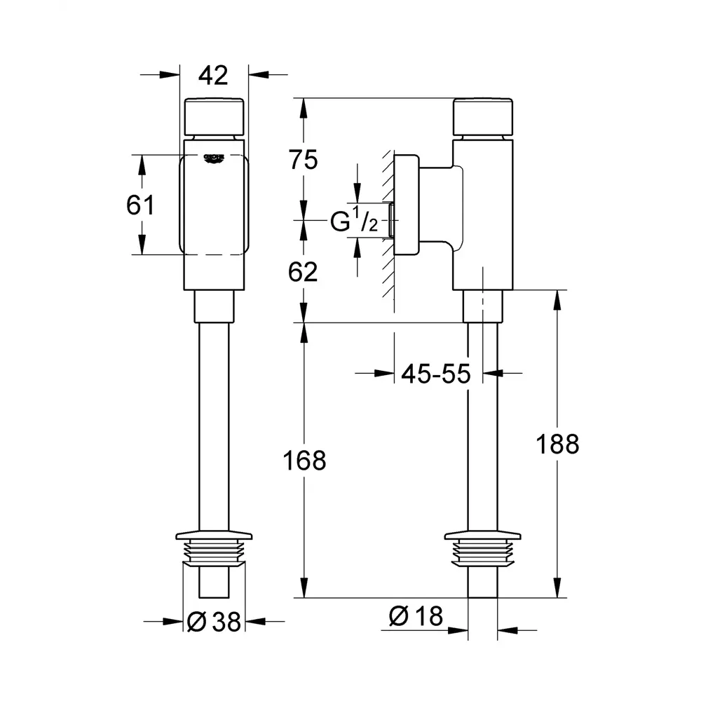 Кран сливной для писсуара Grohe Rondo, латунь, цвет хром 85192390 STLM-2128801 - Вид №1