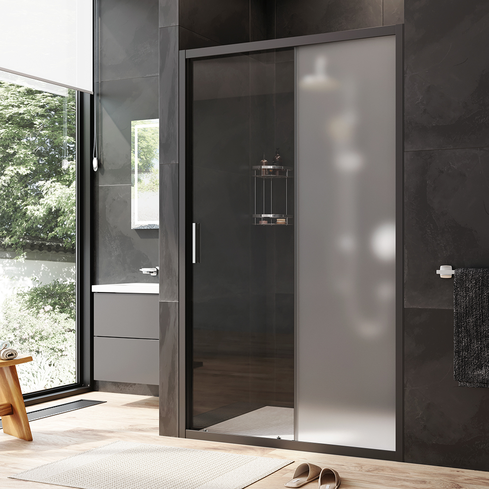 W90G-120-1-195BM Solo Дверь душевая 120х195 стекло матовое профиль черный матовый AM.PM Gem