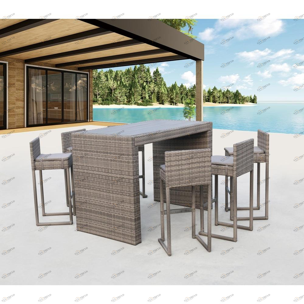 Барный комплект плетеной мебели на 6 персон серый Grey AFINA  00-3948307 Серый 