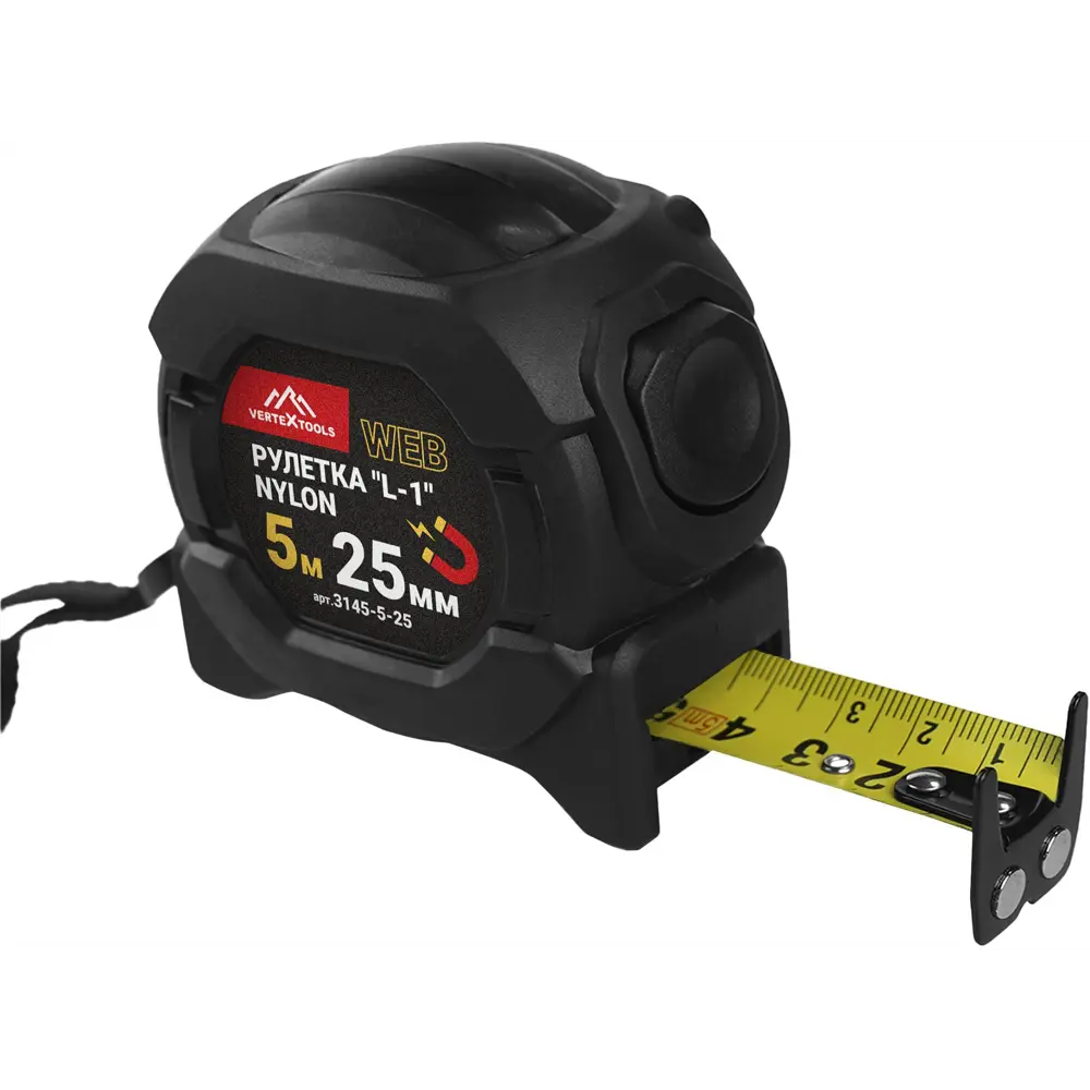 Рулетка VERTEXTOOLS с магнитным наконечником и автостопом 5 метров 89409767 STLM-1565402