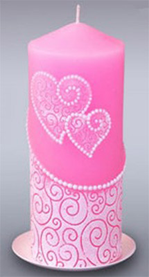 0557 Свеча пенек 17 x 7 см 515 г "Два сердца" розовый Омский Свечной 