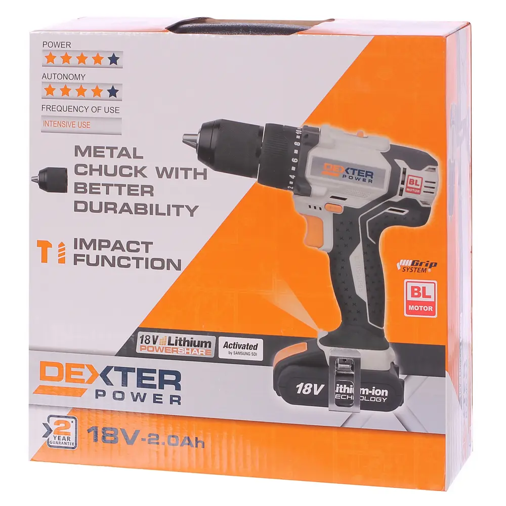 Дрель-шуруповерт бесщеточная ударная Dexter Power CDI218BD.2, 18 В Li-ion 2 Ач 81944905 STLM-2011710  - Вид №5