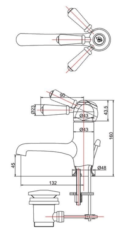 Однорычажный смеситель для раковины со сливом Burlington CHELSEA ARCH-00083042 - Вид №3