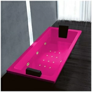 Ванна Gruppo treesse Quadra 180 V078N-DX-RZ розовая с золотой фурнитурой и гидромассажем и аэромассажем прямоугольная встроенная правая