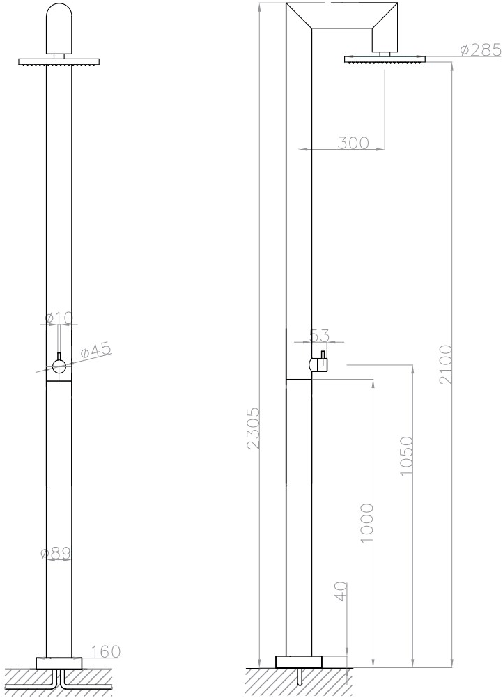 JEE-O Напольная душевая стойка из нержавеющей стали с душевой лейкой Fatline 200-6400/01-001-0365 - Вид №2