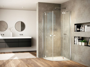 Стеклянная полукруглая душевая кабина с распашной дверью