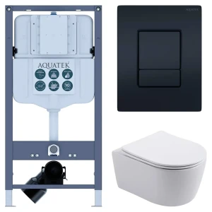Комплект инсталляции Aquatek Pneumo N 49 с безободковым унитазом Aquatek Европа клавиша Aquatek Pnn-0000005 чёрная
