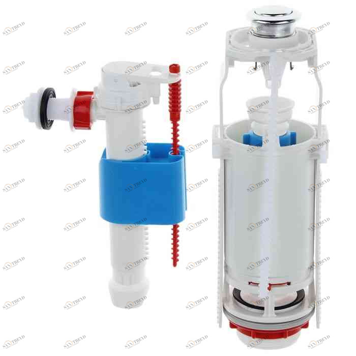 Арматура для смывных бочков АНИ с боковой подводкой 1/2", с пластиковым штуцером кнопка хром, WC8010C АНИ пласт 7166