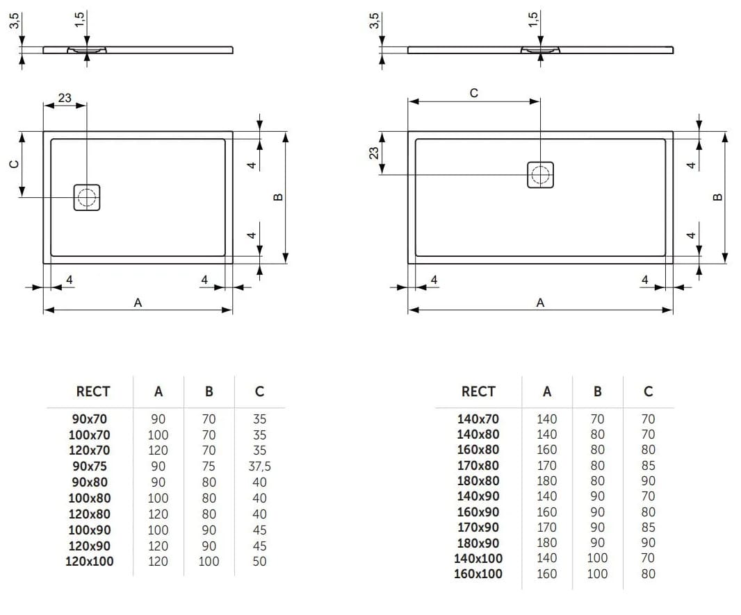 Прямоугольный поддон для душа из композитного материала Ideal Standard ULTRA FLAT EVO ARCH-00098258 - Вид №22
