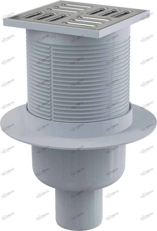 Сливной трап 105×105/50 мм прямой сток, решетка из нержавеющей стали, гидрозатвор мокрый ALCAPLAST APV2
