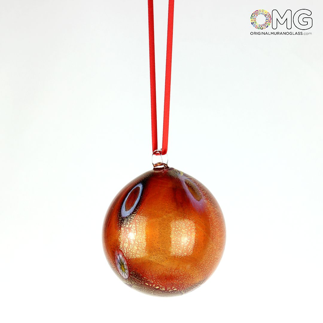 3679 ORIGINALMURANOGLASS Красный Ёлочный шар Фантазия миллефиори - муранское стекло OMG  см  - Вид №1