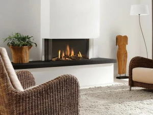 Element4 Трехсторонний газовый камин из стали с панорамным остеклением