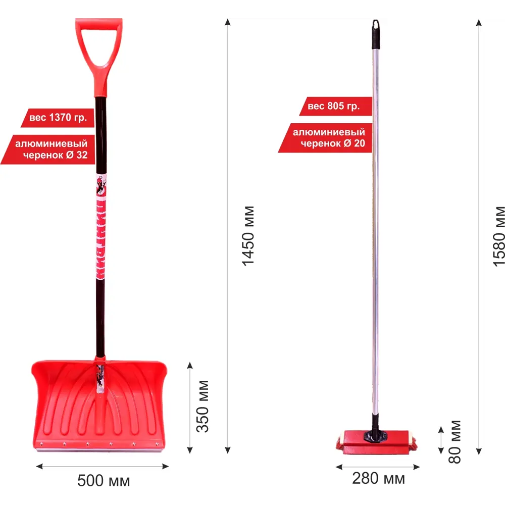 Набор из лопаты для уборки снега и щётки «Удача Пингвина» Инструм-Агро STLM-2166454 - Вид №3