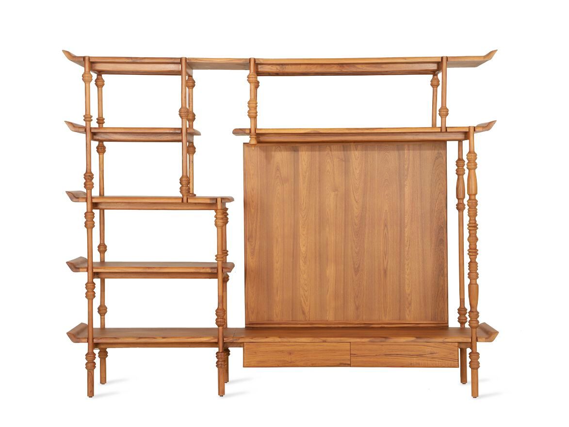 Отдельно стоящий книжный шкаф из тикового дерева с подставкой для телевизора Alankaram INDAH ARCH-00055528 - Вид №3