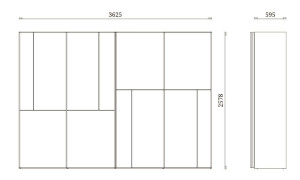 Секционный шкаф из дерева и стекла с раздвижными дверями