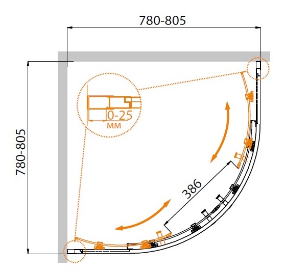 Душевой уголок CEZARES MOLVENO-R-2-80-P-Cr-IV - Вид №5