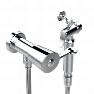 U3B-5840/8 Душ гигиенический: вентиль, 1.25 м шланг, крючок, вывод для душа и лейка с клапаном (возможны только следующие покрытия A02, B01,C01, D03, E02, F01, G01,G02) Thg-paris Багатель с металлическими ручками-рукоятками Хром
