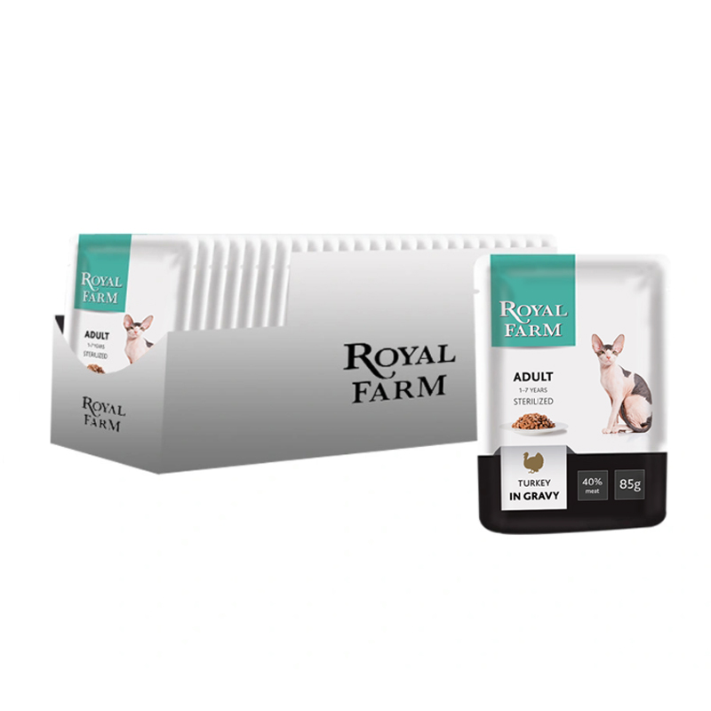 ПР0043291*24 Корм для кошек для стерилизованных, индейка в соусе пауч 85г (упаковка - 24 шт) ROYAL FARM 