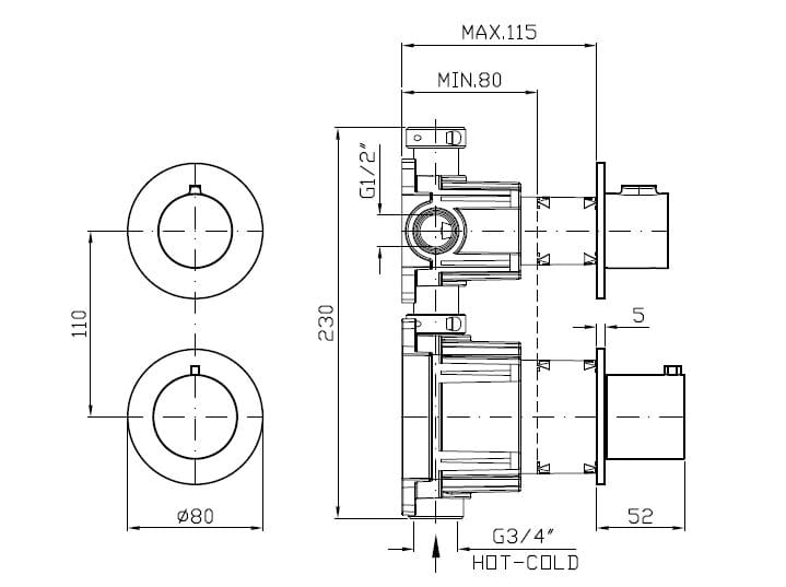 Термостатический смеситель для душа с 2 отверстиями Zucchetti Pan S ARCH-00135558 - Вид №10