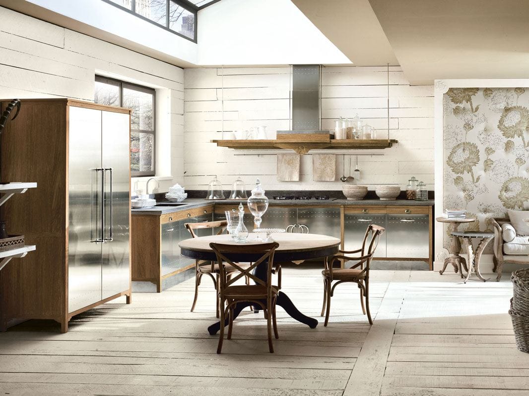 Секционная кухня из нержавеющей стали и дерева Marchi Cucine New Classic ARCH-00094045