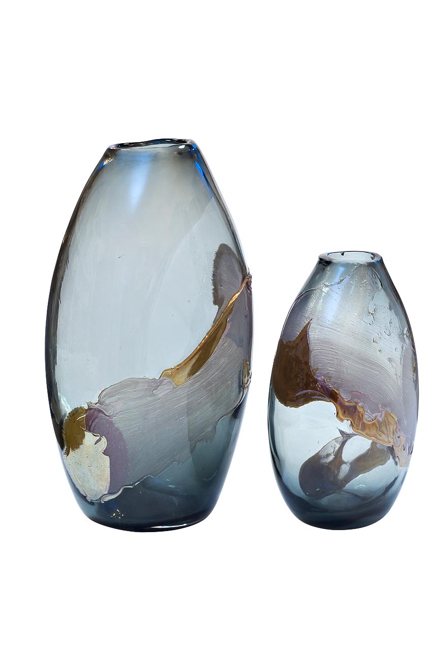 Ваза стеклянная овальная серо-бежевая 41 см от Garda Decor GARDA DECOR ДИЗАЙНЕРСКИЕ 113772 Серый  - Вид №1