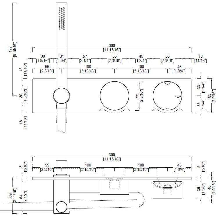 RIFRA Смеситель для душа / ванны настенный с переключателем и ручным душем Wave 1220171/2 - Вид №1