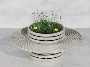 Плантатор для общественных мест со встроенной металлической скамейкой