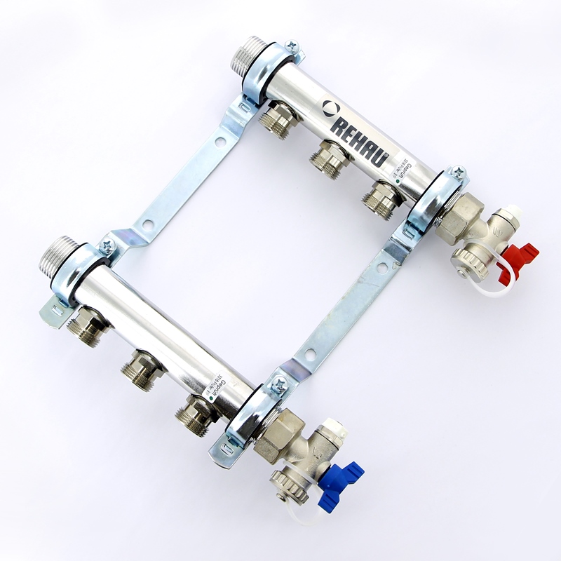 Коллекторная группа из нержавеющей стали с воздухоотводчиком REHAU 1"х3/4" 3 вых HLV 110204 - Вид №1