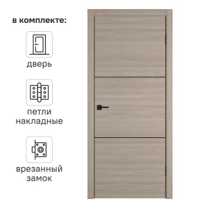 Дверь межкомнатная глухая Канзас 2 ВФД 80x200 см ПВХ цвет дуб европейский красный с замком и петлями 84021356 STLM-2133881