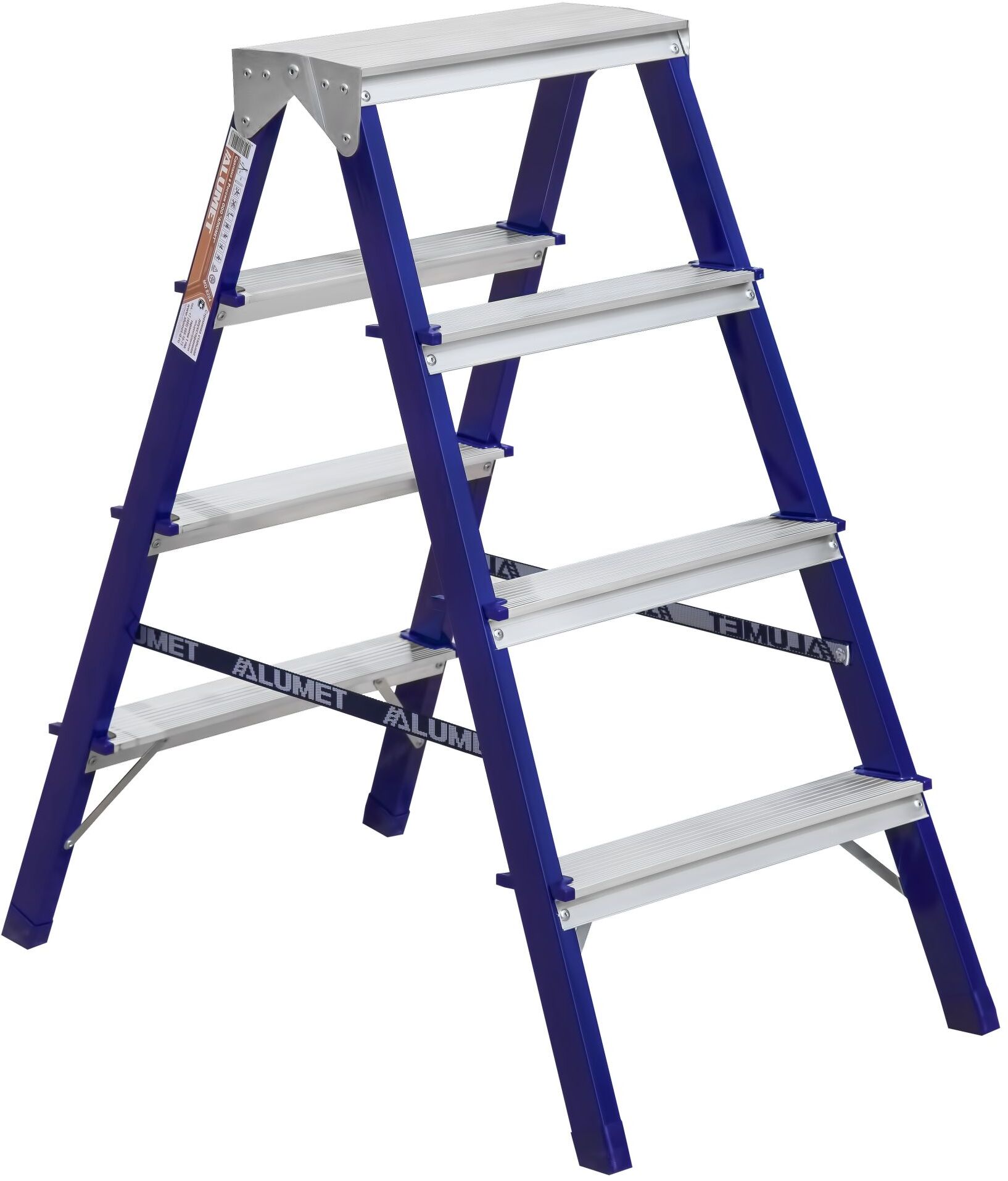 Стремянка стальная двухсторонняя с алюминиевыми ступенями