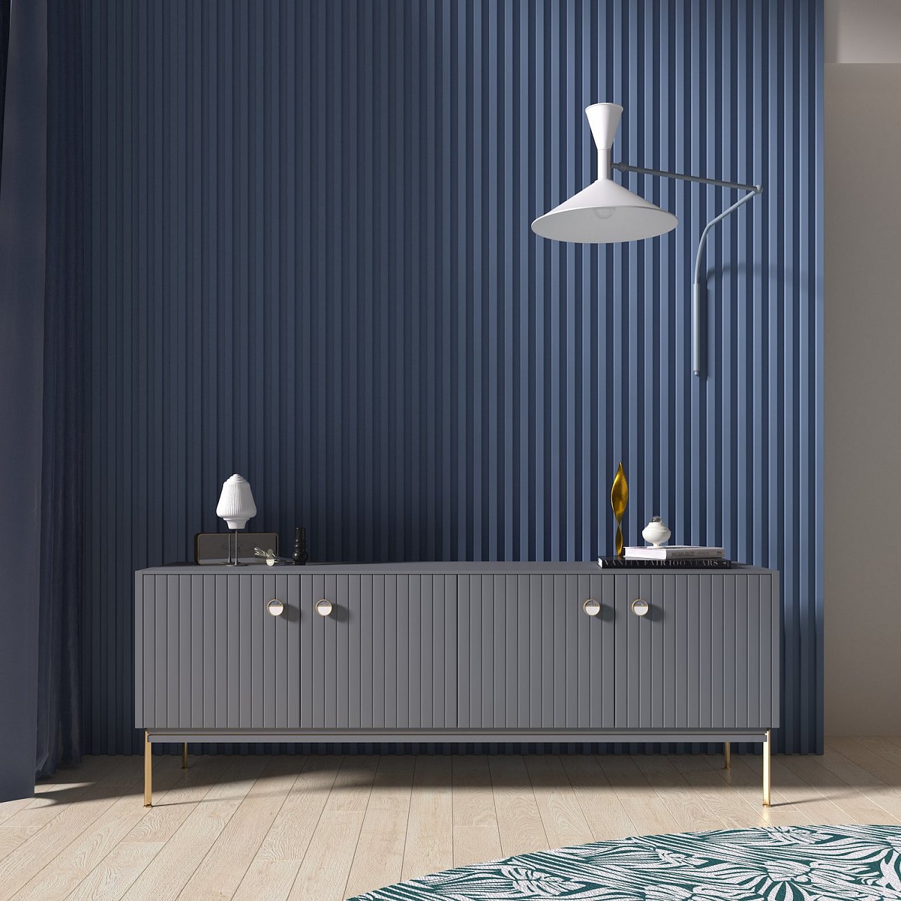 Тумба под телевизор серая 160х60 см Mio BRAGIN DESIGN LIVING 00-3974671 Серый - Вид №1