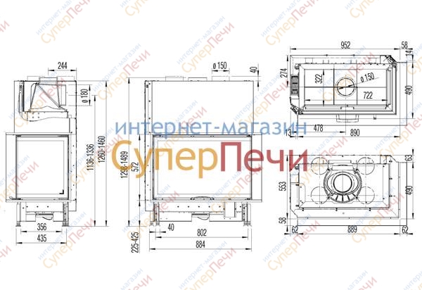 Каминная топка Austroflamm 89х49х57 S L левый угол 1603 - Вид №1