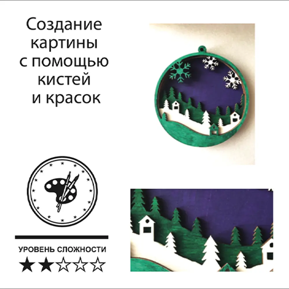 Набор для творчества Елочная игрушка Зимний пейзаж 10x10 см дерево Santreyd STLM-2190678 - Вид №2