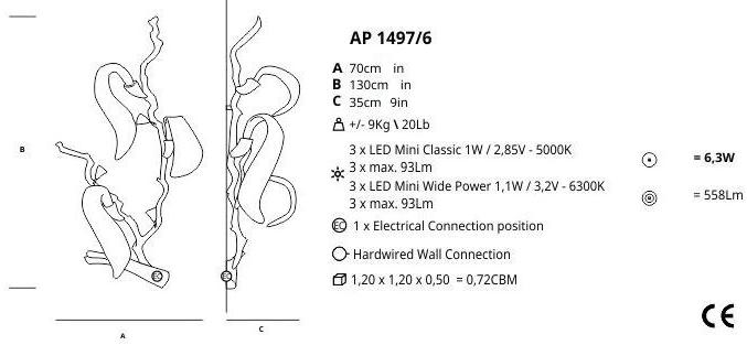Serip Бра ручной работы из бронзы Icarus Ap1497/6 - Вид №1