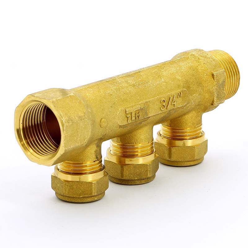 Коллектор НВ 3/4" с выходами для PE-X трубы TIEMME 3 выхода 15 обжим 36мм 1910006 - Вид №5