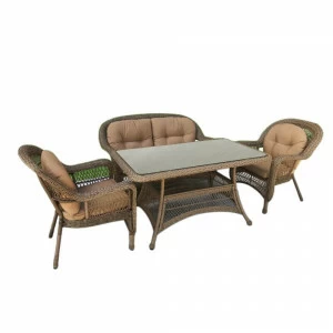 Мебель садовая ротанговая двухместный диван, два кресла и столик на 4 персоны бежевая Afina Beige AFINA  00-3881228 Бежевый