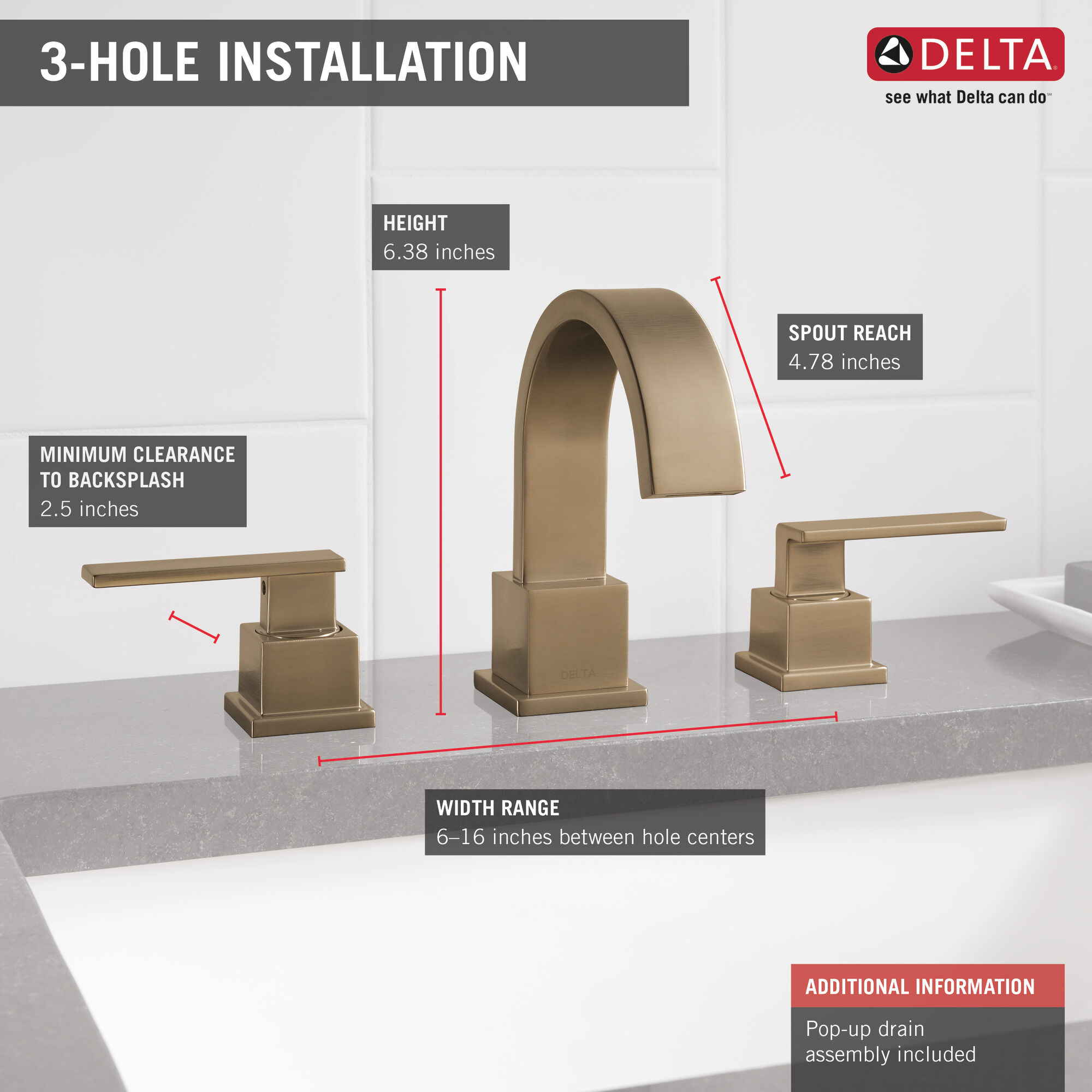 3553LF-CZ Смеситель для ванной комнаты с двумя ручками Delta Faucet Vero Шампанское бронза - Вид №2