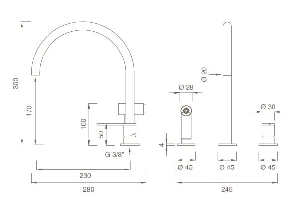 Смеситель для кухни с 3 отверстиями из нержавеющей стали со съемным ручным душем CEADESIGN INNOVO ARCH-00053325 - Вид №2