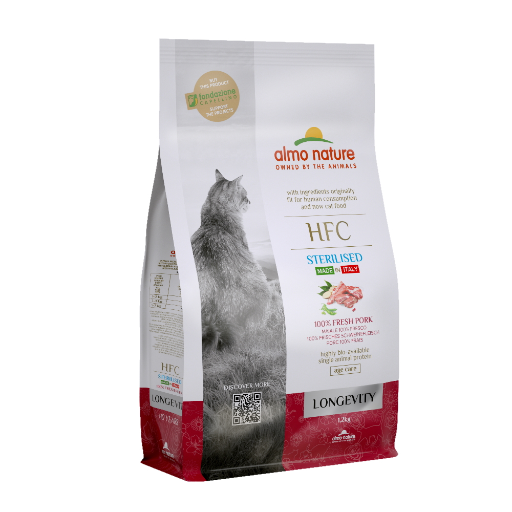 ПР0059779 Корм для кошек Longevity Sterilized для стерилизованных, свежая свинина сух. 1,2кг Almo Nature 