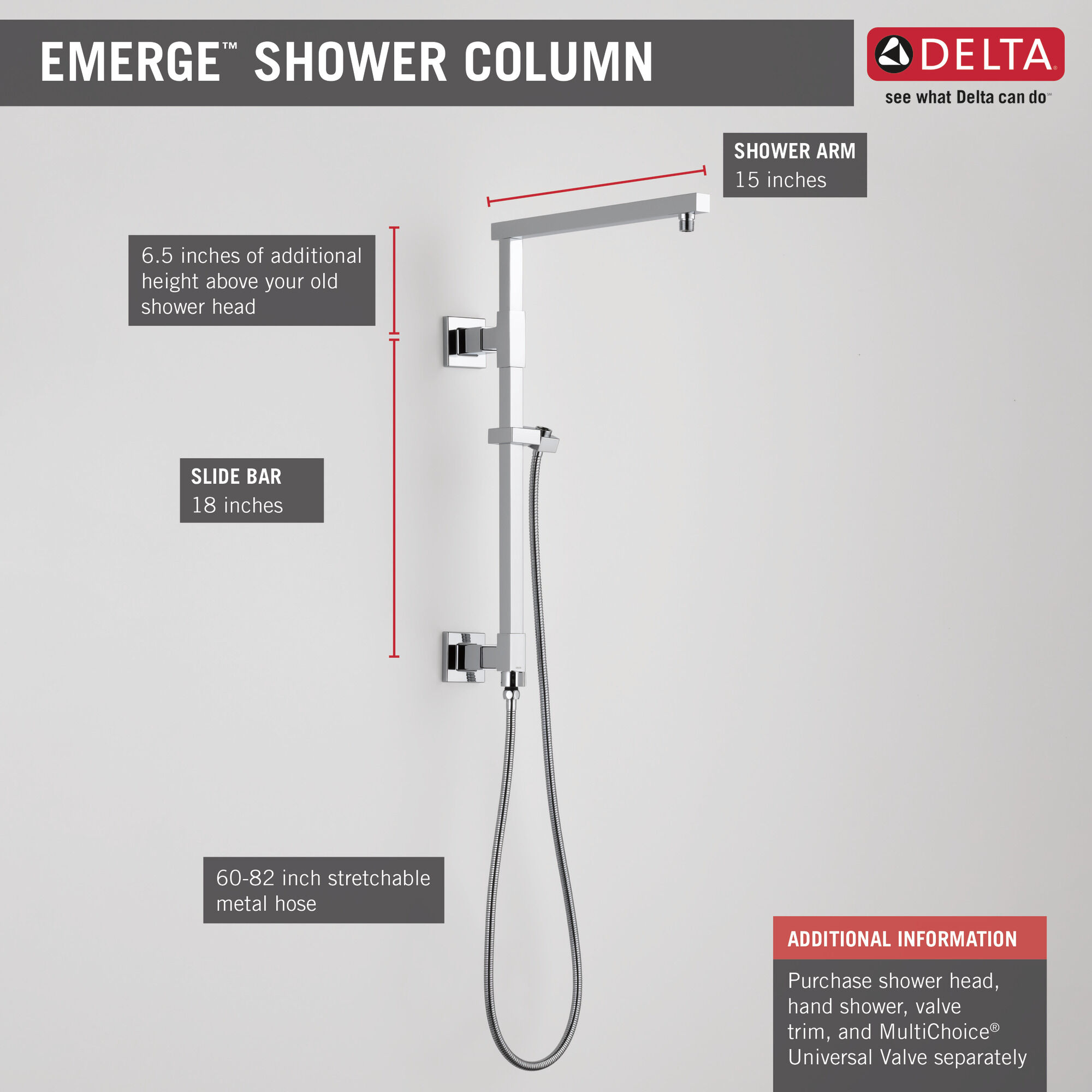 58410-KS Душевая колонна угловая 18 дюймов Delta Faucet Universal Showering Черный нержавеющий  - Вид №8