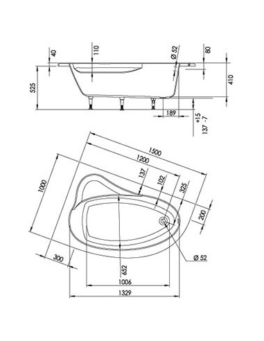 674900 001 00  Угловая ванна Florida левая версия, экономия места, встроенное сиденье, регулируемые ножки и рама в комплекте, 150x 100 см Valentin  - Вид №3