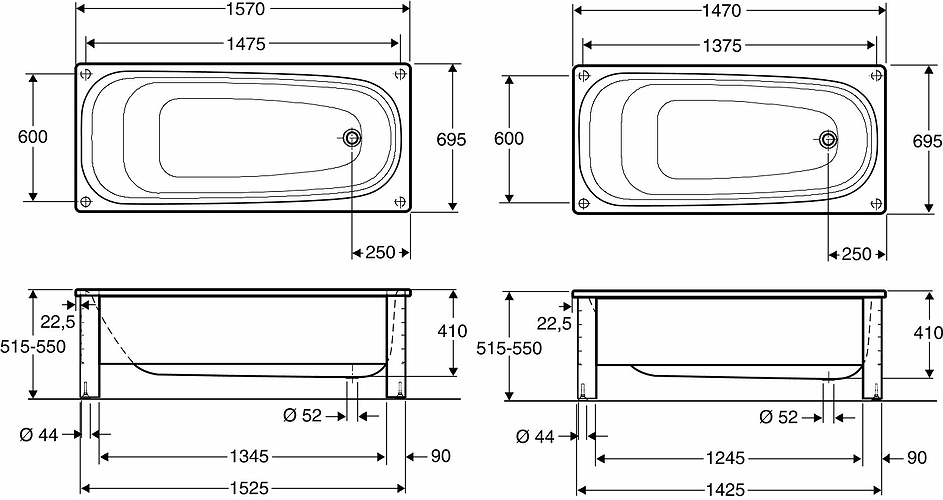 476080 Ванна IFO BK-PRO, стойка IFO Caribia, передняя, ​​торцы для BK-HF 15 белый  - Вид №1