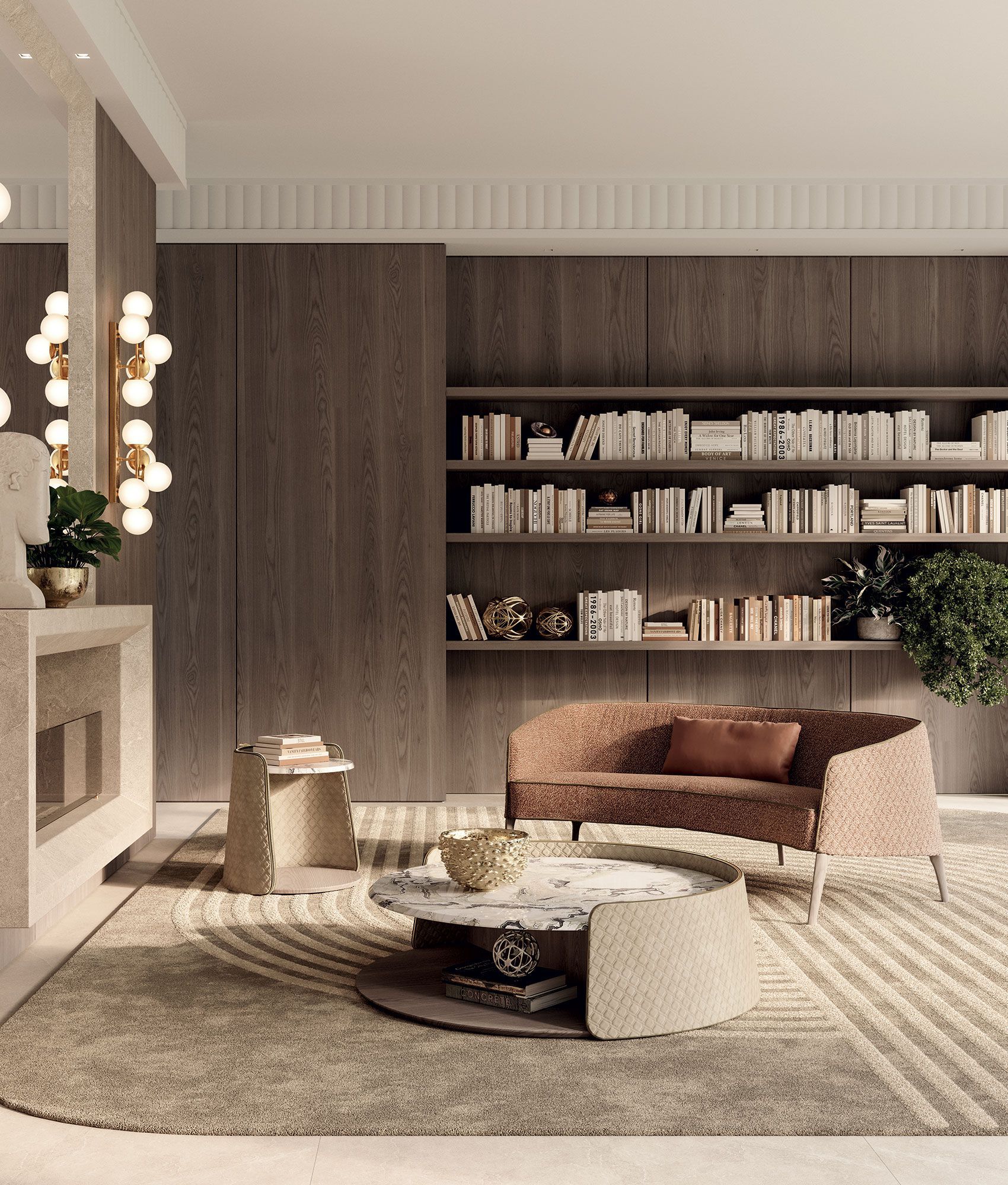 Низкий мраморный журнальный столик и стеганая обивка Vittoria Frigerio Contarini ARCH-00086322 - Вид №3