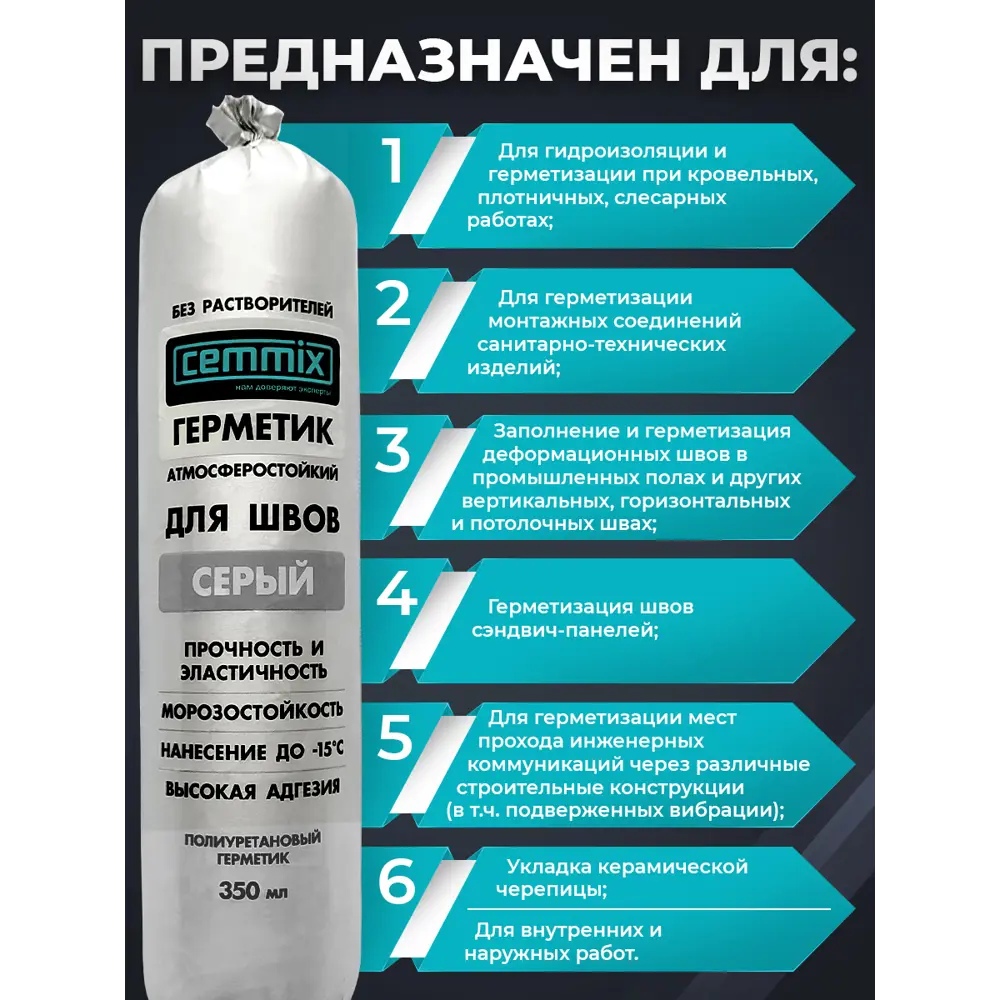 Полиуретановый клей-герметик Cemmix для герметизации швов 350 мл 83742223 STLM-0044206 - Вид №5